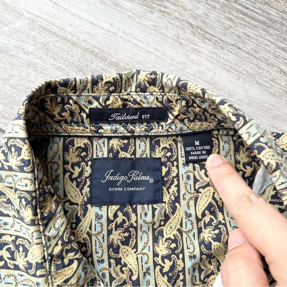 Indigo Palm Paisley Pattern Button Down Western Shirt - Picture 5 of 14